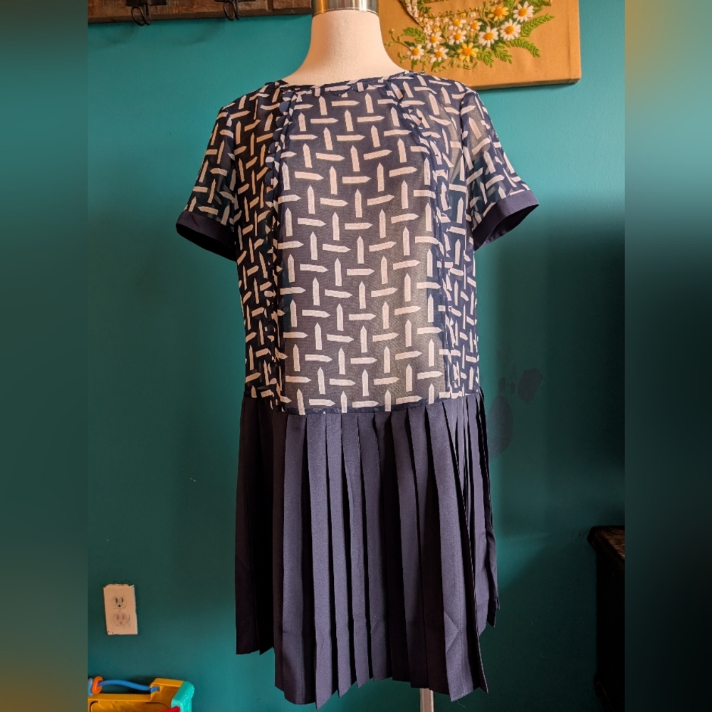 Ted Baker Sheer Geometric Print Drop Waist Dress Size 4 Size Small